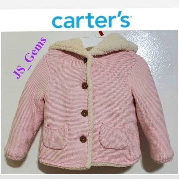Cardigan Sherpa Fur Jacket Pink Knit Bear Ears Hood Toddlers 24 Months Carters - Picture 1 of 15